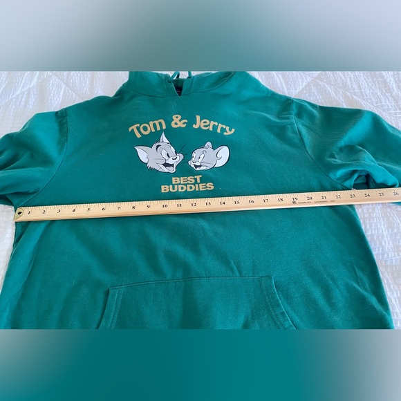 Graphic Print Tom & Jerry Pullover Hoodie Sweatshirt Pouch Pocket Green L - Picture 6 of 12